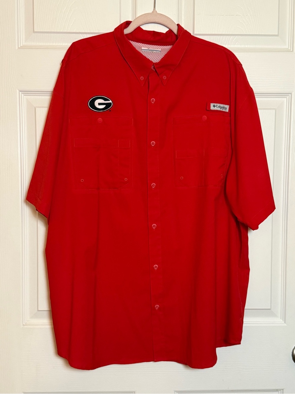 Columbia Red Short-Sleeve Button-Down Shirt with Georgia Patch